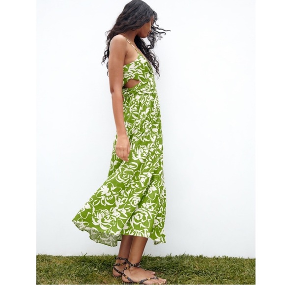 Zara Cut Out Printed Midi Dress - Picture 2 of 6